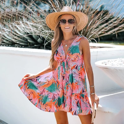 Women's Tropical Floral Print Wrap Dress With Flared Skirt - Cupshe 4 Women's Tropical Floral Print Wrap Dress With Flared Skirt - Cupshe - Image 4