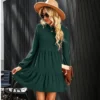 Women's Red/Green Festive Ribbed Tiered Babydoll Long Balloon Sleeves Dress - Cupshe