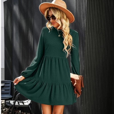 Women's Red/Green Festive Ribbed Tiered Babydoll Long Balloon Sleeves Dress - Cupshe 1 Women's Red/Green Festive Ribbed Tiered Babydoll Long Balloon Sleeves Dress - Cupshe