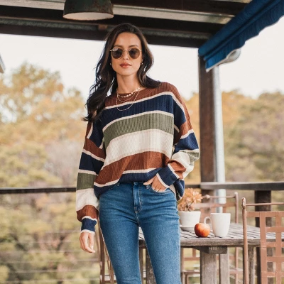 Women's Striped Drop Shoulder Sweater - Cupshe 1 Women's Striped Drop Shoulder Sweater - Cupshe