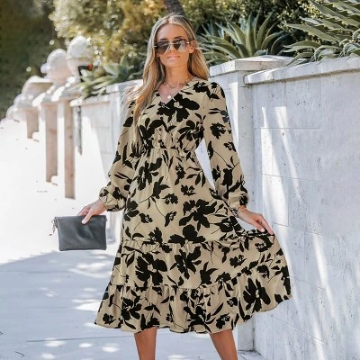 Women's Floral Print V-Neck Ruffled Midi Dress - Cupshe 4 Women's Floral Print V-Neck Ruffled Midi Dress - Cupshe - Image 4