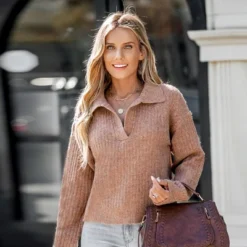 Women's Classic Cozy V-Neck Rib Sweater - Cupshe -BLAZER GUEST 52fcbc80 a7b0 4d34 8b4b 4c9aa6e5adf2