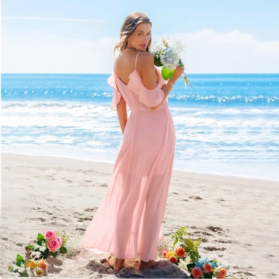 Women's Blush Pink Off-Shoulder Beach Maxi Wedding Guest Dress - Cupshe 3 Women's Blush Pink Off-Shoulder Beach Maxi Wedding Guest Dress - Cupshe - Image 3