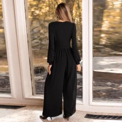 Women's Elegant Black Front Wrap Jumpsuit - Cupshe