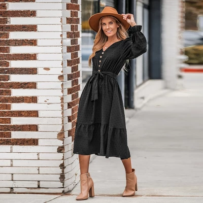 Women's Clip Dot Belted A-Line Midi Dress - Cupshe 5 Women's Clip Dot Belted A-Line Midi Dress - Cupshe - Image 5