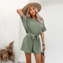 Women's Belted Boat Neck Romper -Cupshe
