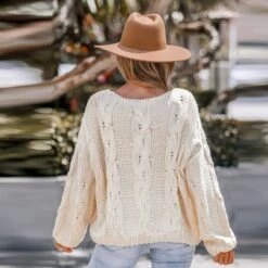Women's Cream Cable Knit Drop Sleeve Sweater - Cupshe -BLAZER GUEST 55cb90f7 b21f 43e7 839e f4dd41bb7dd2