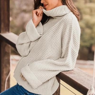 Women's Turtleneck Drop Shoulder Sweater - Cupshe 1 Women's Turtleneck Drop Shoulder Sweater - Cupshe