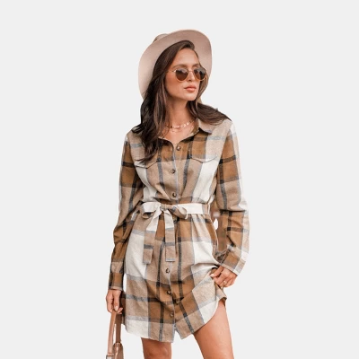 Women's Plaid Belted Button-Front Mini Dress - Cupshe 8 Women's Plaid Belted Button-Front Mini Dress - Cupshe - Image 8