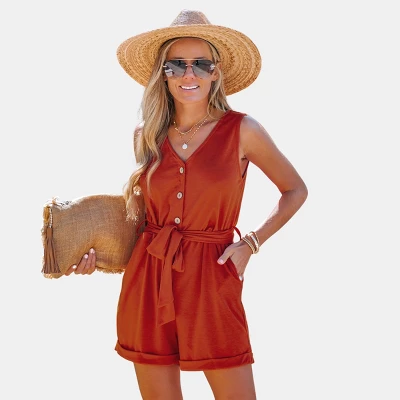 Women's Belted V-Neck Sleeveless Romper -Cupshe 7 Women's Belted V-Neck Sleeveless Romper -Cupshe - Image 7