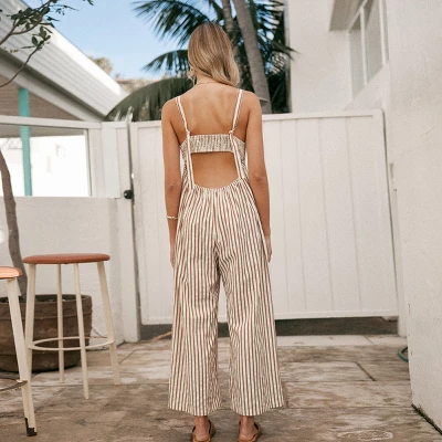 Women's Striped Sleeveless V-Neck Wide Leg Back Cut-Out Jumpsuit -Cupshe 5 Women's Striped Sleeveless V-Neck Wide Leg Back Cut-Out Jumpsuit -Cupshe - Image 5