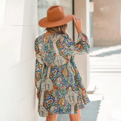 Women's Retro Paisley Print V-Neck Mini Dress - Cupshe 4 Women's Retro Paisley Print V-Neck Mini Dress - Cupshe - Image 4