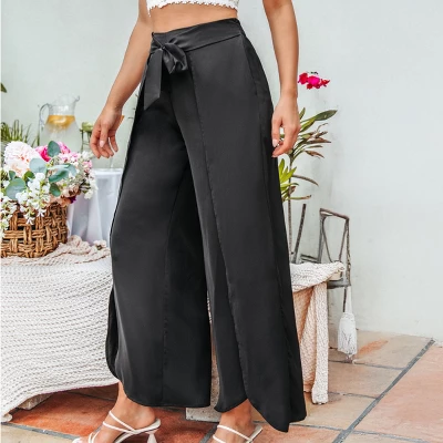 Women's Elegant Wide-Leg Palazzo Pants With Satin Bow Belt - Cupshe 3 Women's Elegant Wide-Leg Palazzo Pants With Satin Bow Belt - Cupshe - Image 3