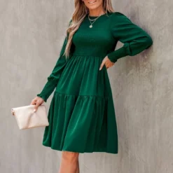 Women's Emerald Smocked Ruffled Dress - Cupshe
