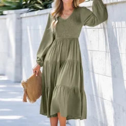 Women's V-Neck Smocked Midi Dress - Cupshe