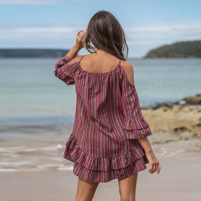 Women's Striped Open-Shoulder Tassel Dress - Cupshe 4 Women's Striped Open-Shoulder Tassel Dress - Cupshe - Image 4