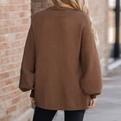Women's Espresso Open-Knit Gigot Sleeve Cardigan - Cupshe -BLAZER GUEST 5c2bb9d8 fd6f 4f25 8dc6 b0dfcd3ee298