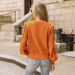 Women's Cable Knit Long Bishop Sleeve Sweater - Cupshe -BLAZER GUEST 5c789838 d21b 45de 8bfb a56e6e4ce754