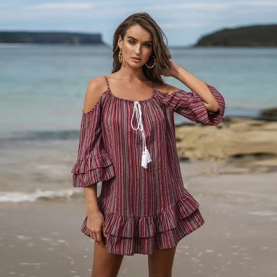 Women's Striped Open-Shoulder Tassel Dress - Cupshe 7 Women's Striped Open-Shoulder Tassel Dress - Cupshe - Image 7
