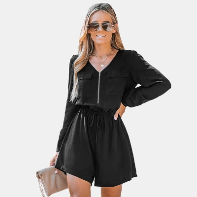 Women's Shadow Zip-Up Drawstring Waist Romper - Cupshe 7 Women's Shadow Zip-Up Drawstring Waist Romper - Cupshe - Image 7