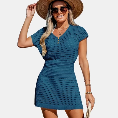 Women's Crochet Knit Cutout V-Neck Cover-Up Mini Dress - Cupshe 11 Women's Crochet Knit Cutout V-Neck Cover-Up Mini Dress - Cupshe - Image 11