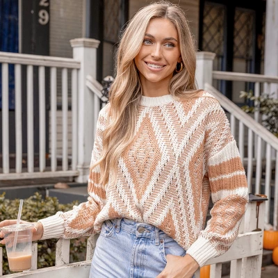 Women's Diamond Stitched Drop Sleeve Sweater - Cupshe 3 Women's Diamond Stitched Drop Sleeve Sweater - Cupshe - Image 3