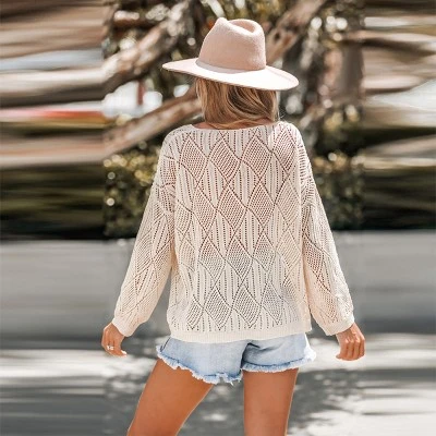 Women's Cutout Textured Knit Drop Sleeve Sweater - Cupshe 4 Women's Cutout Textured Knit Drop Sleeve Sweater - Cupshe - Image 4
