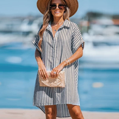 Women's Striped Mini Shirt Dress - Cupshe 3 Women's Striped Mini Shirt Dress - Cupshe - Image 3