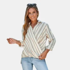 Women's Striped Surplice Neck Long Sleeve Shirt - Cupshe -BLAZER GUEST 60ed3991 b519 4ff0 bb76 da7ac85e081f