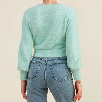 Women's V Neck Pull Over Crop Long Sleeve Sweater - Cupshe 2 Women's V Neck Pull Over Crop Long Sleeve Sweater - Cupshe - Image 2