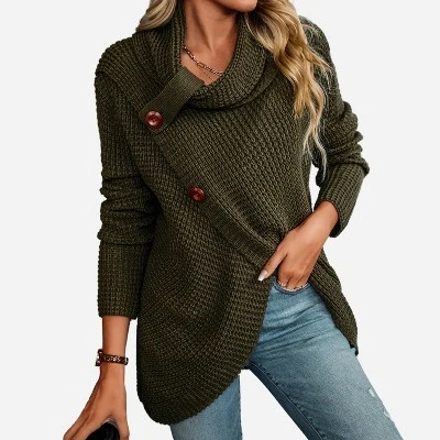 Women's Buttoned Turtleneck Wrap Sweater - Cupshe 4 Women's Buttoned Turtleneck Wrap Sweater - Cupshe - Image 4