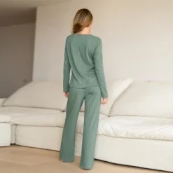 Women's Sage Green Button Design Long Sleeve Pajama Top & Pants Set -Cupshe -BLAZER GUEST 631961ce 3378 4204 b8d6 7c9878590f99