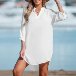 Women's V-Neck Mini Cover-Up Dress - Cupshe
