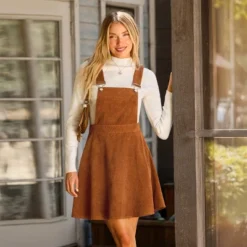 Women's Chic Corduroy Pinafore Orange Mini Dress - Cupshe
