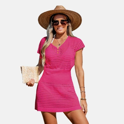 Women's Crochet Knit Cutout V-Neck Cover-Up Mini Dress - Cupshe 13 Women's Crochet Knit Cutout V-Neck Cover-Up Mini Dress - Cupshe - Image 13