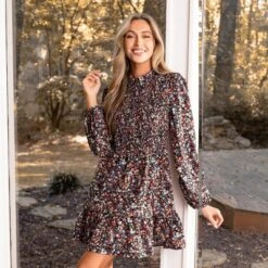 Women's Floral Print Tiered Ruffle Long Sleeves Mini Fall Dress - Cupshe
