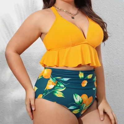Women's High Waist Ruffled Plus Size Bikini Set - Cupshe 1 Women's High Waist Ruffled Plus Size Bikini Set - Cupshe