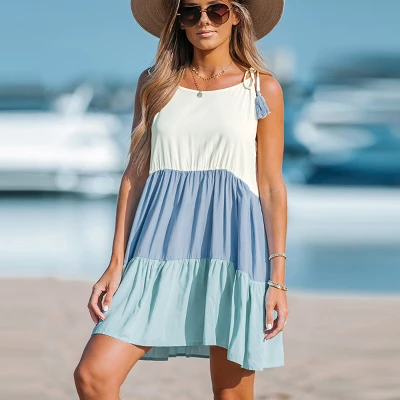 Women's Colorblock Tassel Tie Mini Dress - Cupshe 4 Women's Colorblock Tassel Tie Mini Dress - Cupshe - Image 4