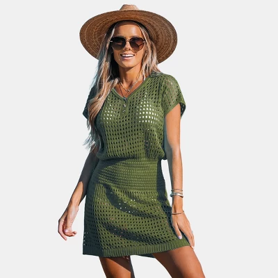 Women's Crochet Knit Cutout V-Neck Cover-Up Mini Dress - Cupshe 10 Women's Crochet Knit Cutout V-Neck Cover-Up Mini Dress - Cupshe - Image 10