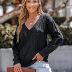 Women's Pointelle Knit V-Neck Sweater - Cupshe -BLAZER GUEST 69db220c 2820 4ae7 963f bc92ec452f9d