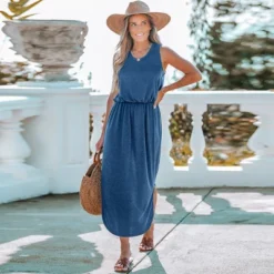 Women's Scoop Neck Side Slit Maxi Dress - Cupshe