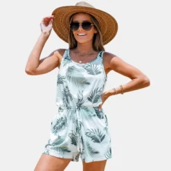 Women's Tropical Leaf Print Lace Up Romper - Cupshe -BLAZER GUEST 6a30749f b6b9 4f1f a15e 86b535018742