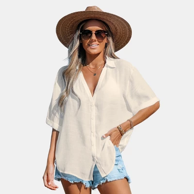 Women's Button-Front Cover Up Shirt - Cupshe 7 Women's Button-Front Cover Up Shirt - Cupshe - Image 7