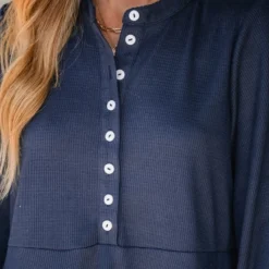 Women's Navy Blue Half-Placket Mini Dress - Cupshe