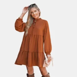 Women's Terra Cotta Tie Neck Flounce Mini Dress - Cupshe -BLAZER GUEST 6de31179 14eb 4734 8ec2 441cc9a453ba