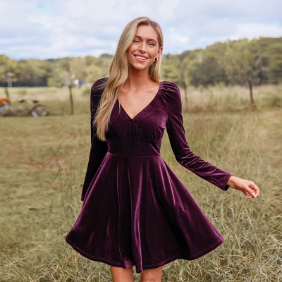 Women's Velvet Overlap Collar Long Sleeves Mini Dress - Cupshe 1 Women's Velvet Overlap Collar Long Sleeves Mini Dress - Cupshe