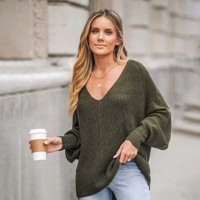 Women's Chunky Knit V-Neck Sweater - Cupshe 1 Women's Chunky Knit V-Neck Sweater - Cupshe