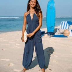 Women's Plunge Halter Jogger Jumpsuit - Cupshe
