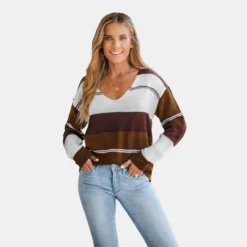 Women's Striped Colorblock V-Neck Sweater - Cupshe -BLAZER GUEST 70cf88ac 5f4a 478a a2fd c536bd8aae3b