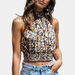 Women's Leaf Print Smocked Crop Top - Cupshe -BLAZER GUEST 7174b87d 0a96 49f1 bdf3 2162c9386cf8